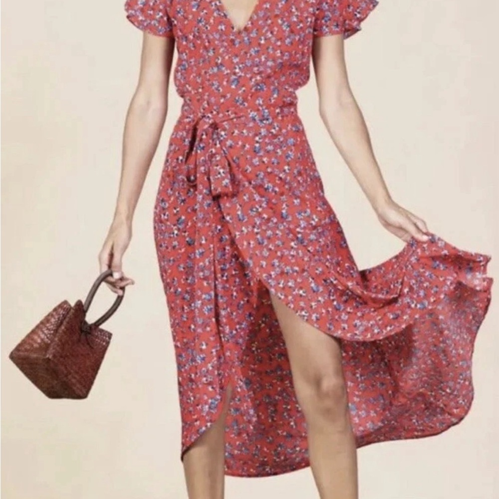 Dancing Leopard Pink and Blue Floral Wrap Dress Maxi - Size 6 (UK 10)